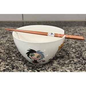 Disney Villains Silver Buffalo Ceramic Ramen Noodle Soup Bowl w/Chopsticks 24oz